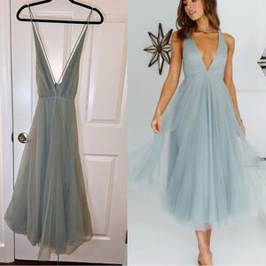 Hello Molly Kiss The Girl Midi Dress Sage Blue size